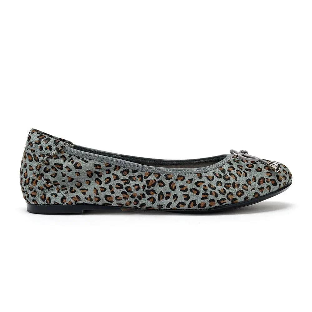 Grey Leopard Print Leather Flats Extra Comfy Insole Cocorose London