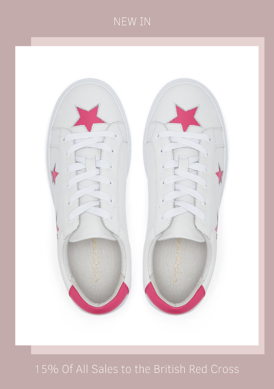 Women's white leather trainers with fuchsia pink stars