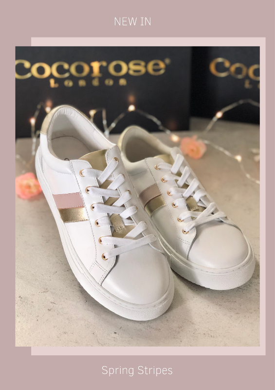 Hoxton white leather trainers with pastel pink and gold leather stripes