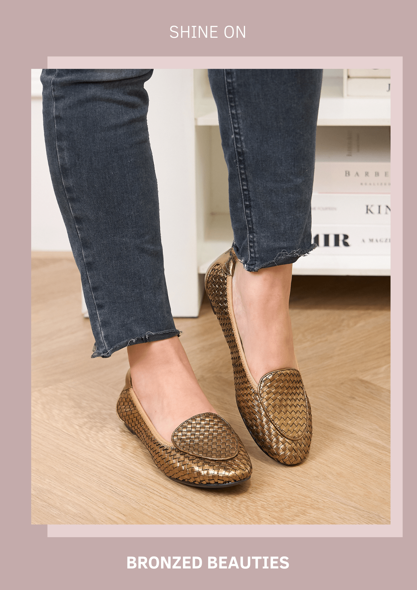 bronze woven leather loafers