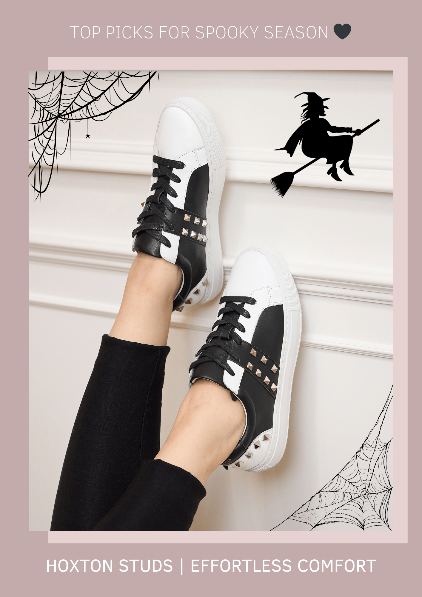 black and white leather trainers with silver studs