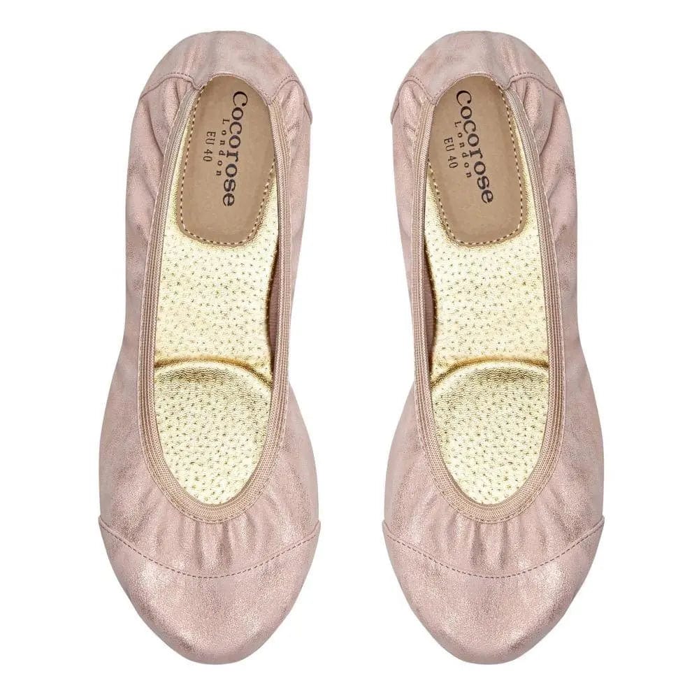 Barbican - Rose Gold Fold Up Ballet Flats Cocorose London