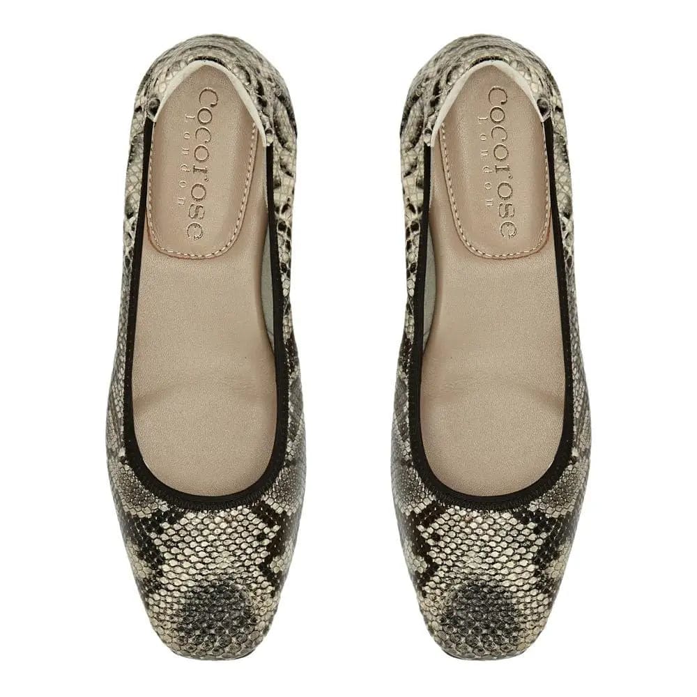 Barnes - Grey Snakeprint Leather Ballet Flats Cocorose London