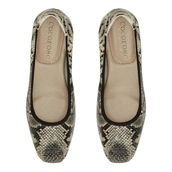 Barnes - Grey Snakeprint Leather Ballet Flats Cocorose London