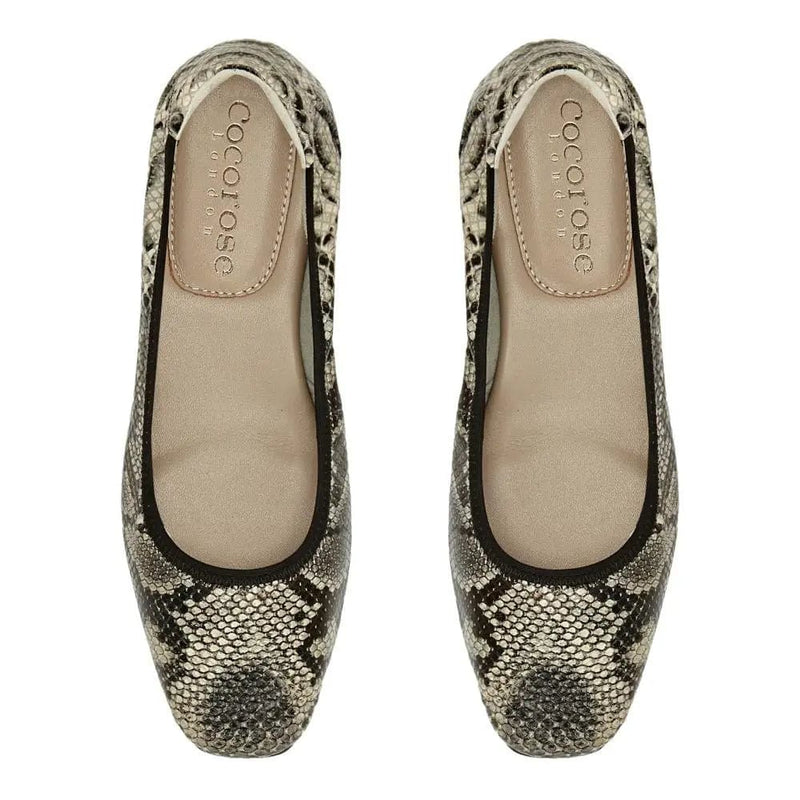 Barnes - Grey Snakeprint Leather Ballet Flats Cocorose London