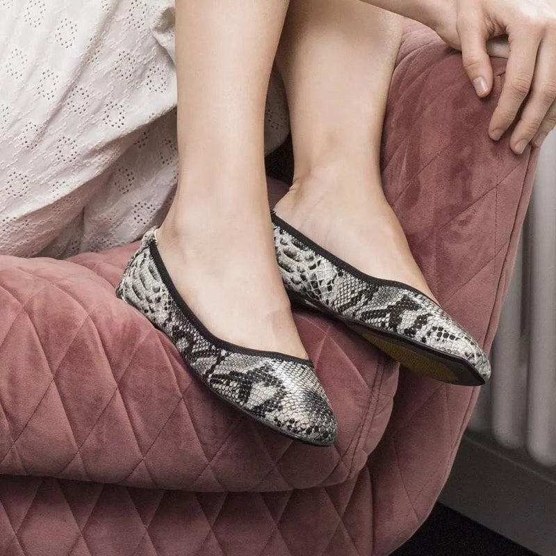 Barnes - Grey Snakeprint Leather Ballet Flats Cocorose London