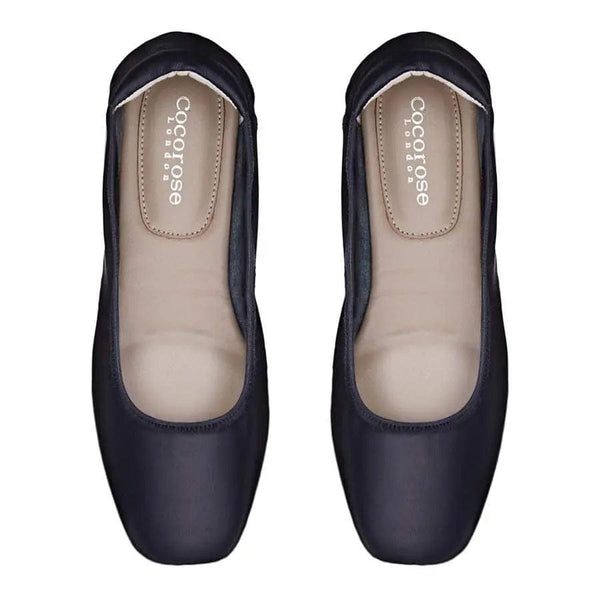 Barnes - Navy Leather Ballet Flats Cocorose London