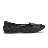 Clapham - Black Leather Flats with Silver Stars Cocorose London