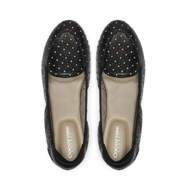 Clapham - Black Leather Flats with Silver Stars Cocorose London