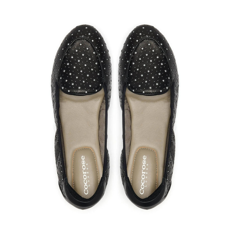 Clapham - Black Leather Flats with Silver Stars Cocorose London