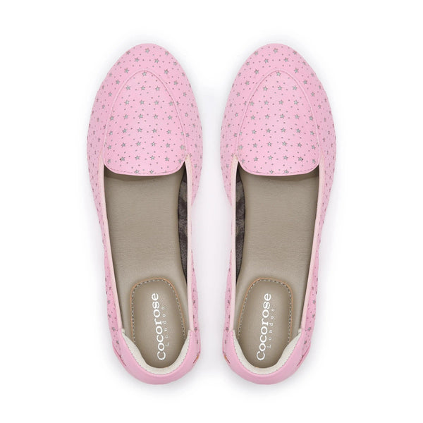 Clapham - Pink Leather Flats with Silver Stars Cocorose London