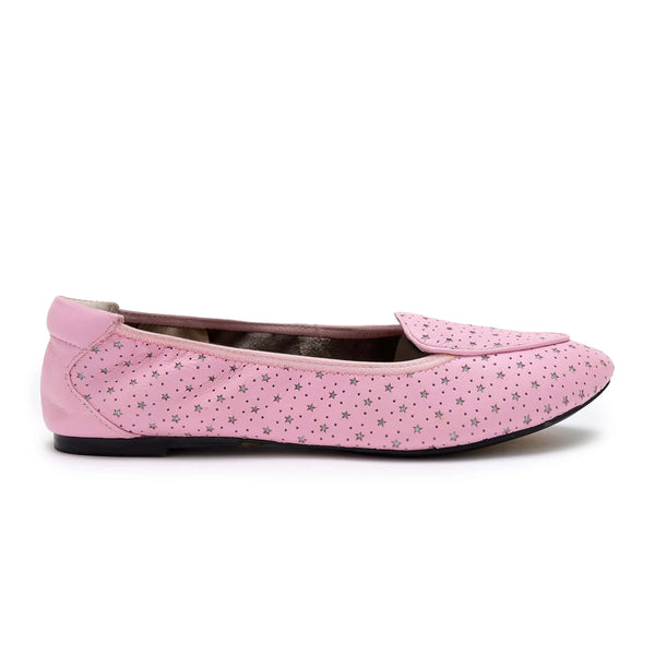 Clapham - Pink Leather Flats with Silver Stars Cocorose London