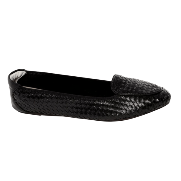 black woven leather flats