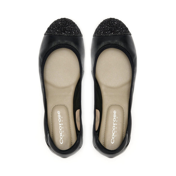 Harrow  - Black leather flats with Glitter toe cap Cocorose London