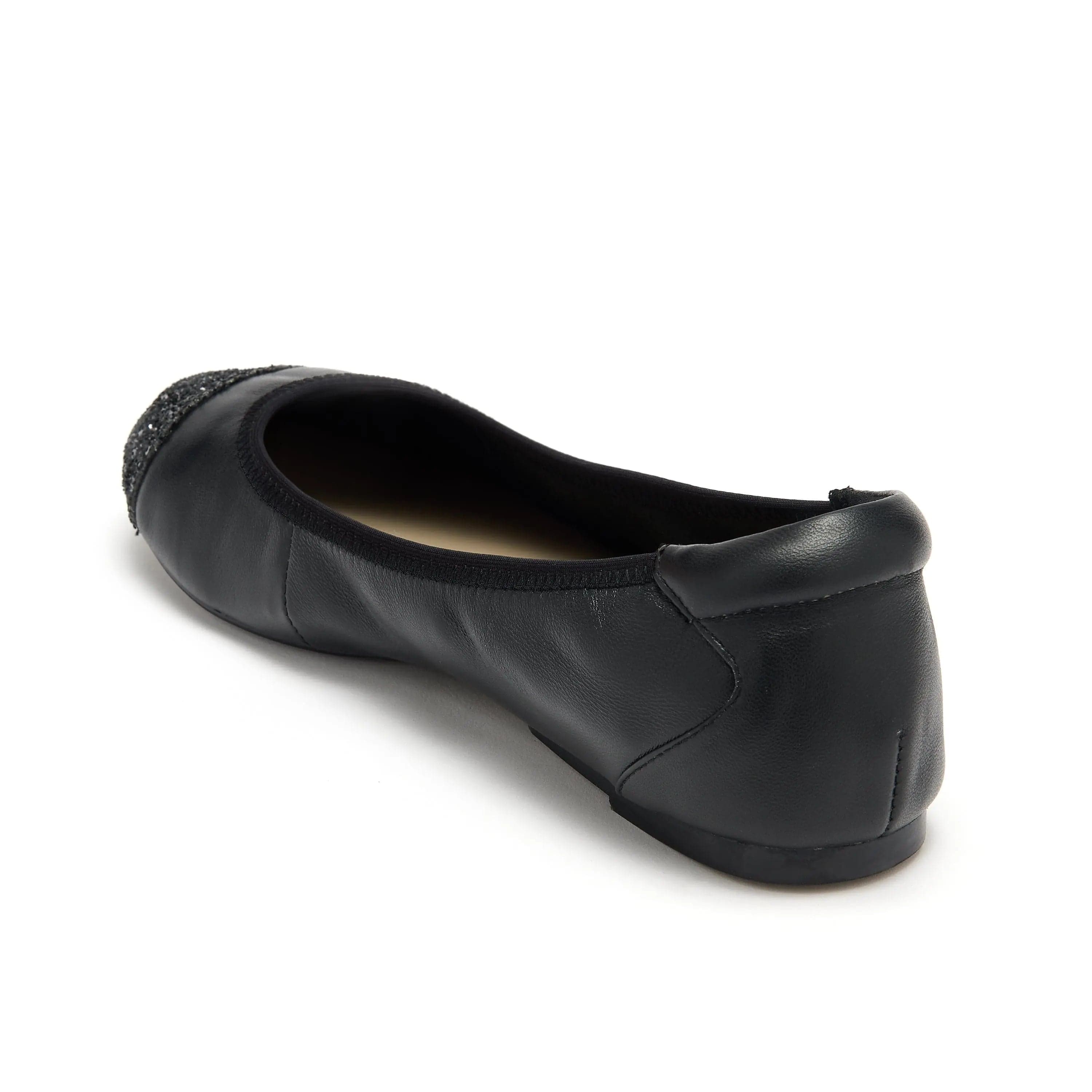 Harrow  - Black leather flats with Glitter toe cap Cocorose London