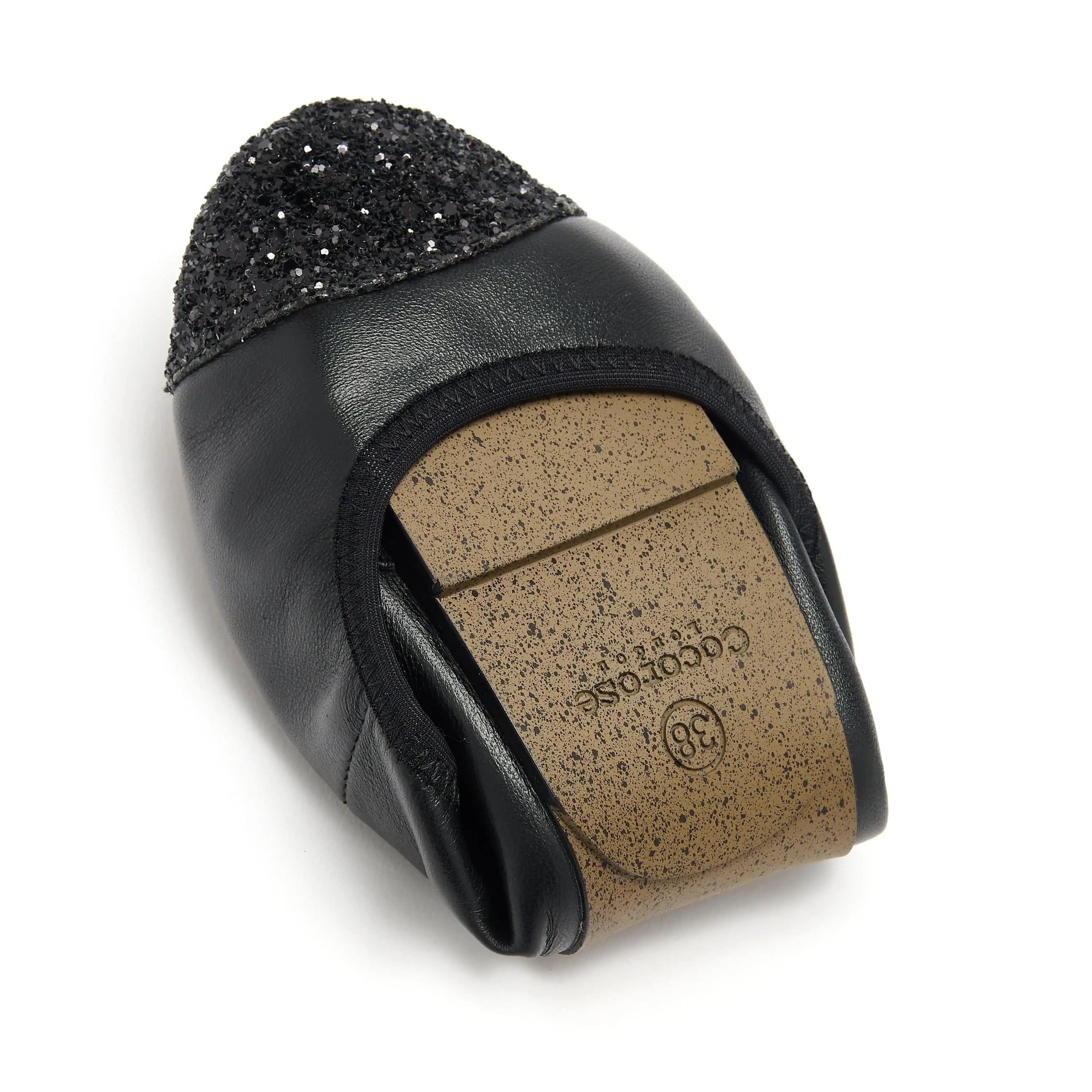 Harrow  - Black leather flats with Glitter toe cap Cocorose London