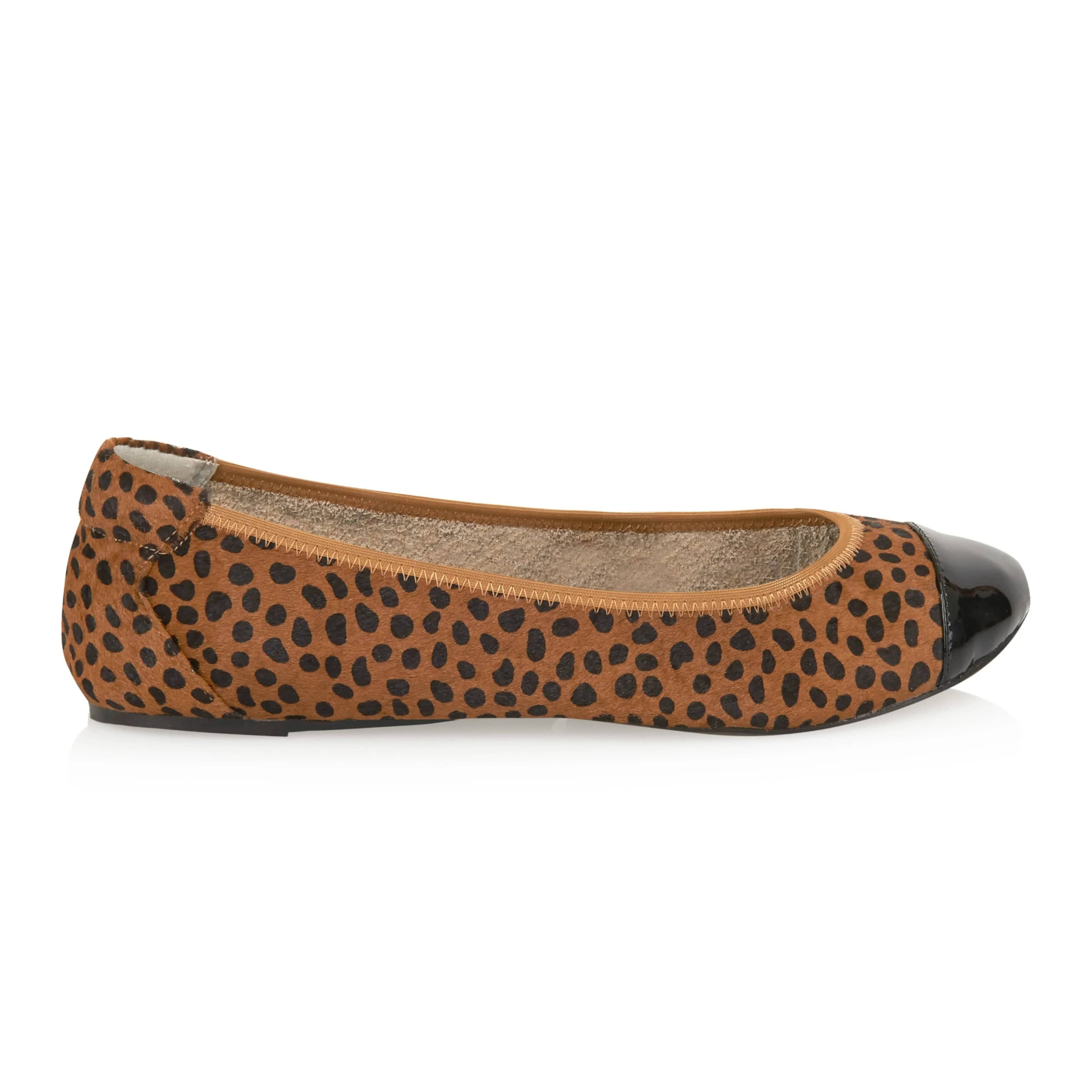 Harrow - Leopard Pony Hair with Black Cap Ballerinas Cocorose London