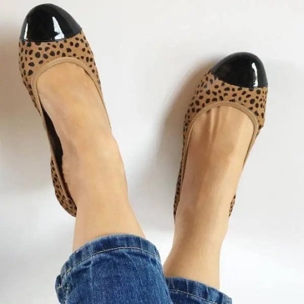 Harrow - Leopard Pony Hair with Black Cap Ballerinas Cocorose London