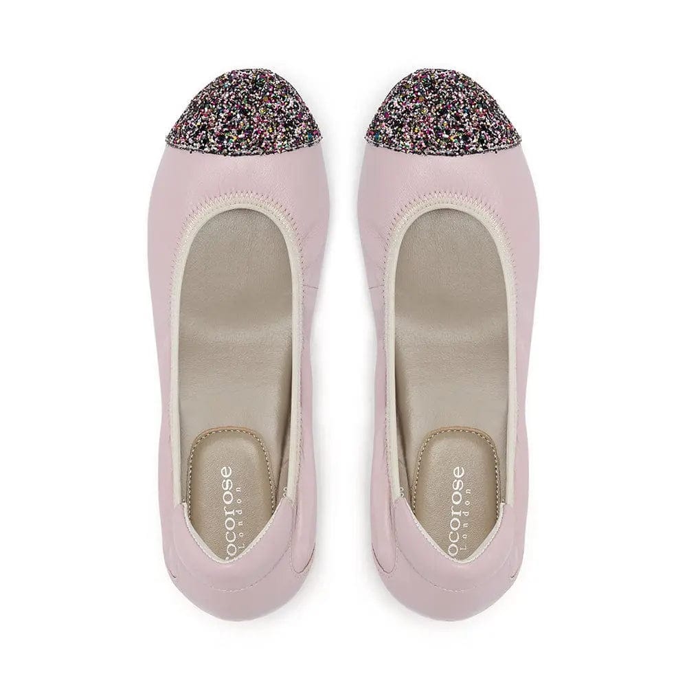 Harrow - Pastel Pink Glitter Toe Leather Flats Cocorose London