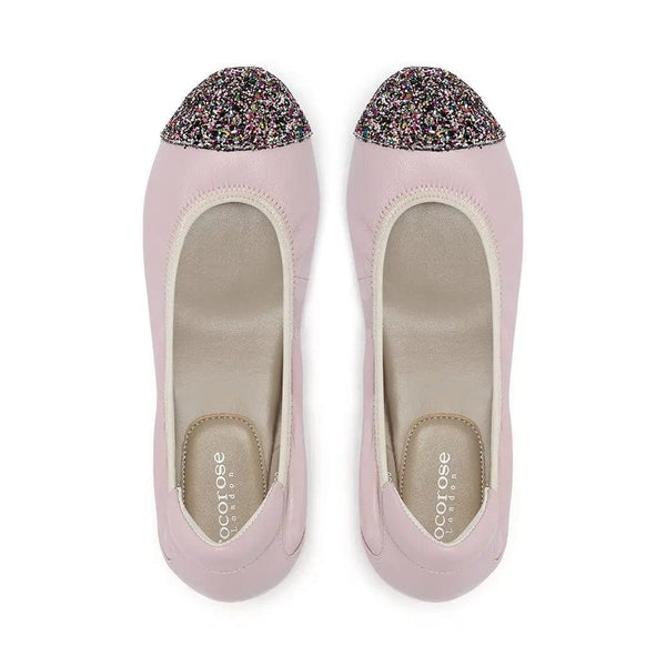 Harrow - Pastel Pink Glitter Toe Leather Flats Cocorose London