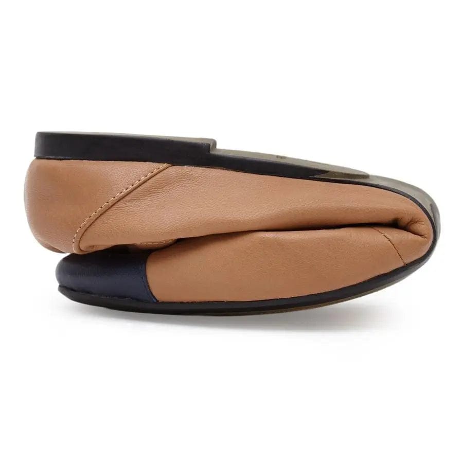 Harrow - Tan with Navy Cap Leather Ballerinas Cocorose London