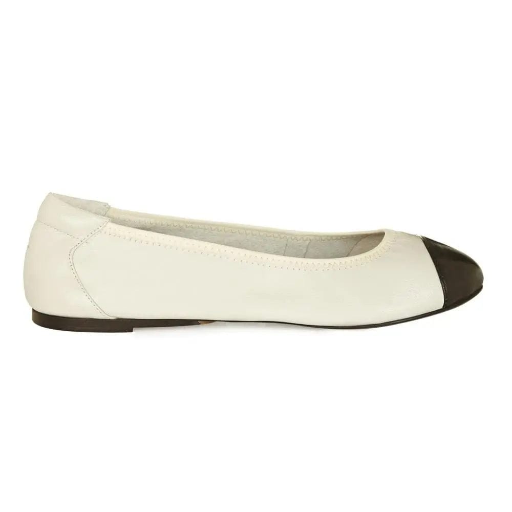 Harrow - White with Black Cap Ballerinas Cocorose London