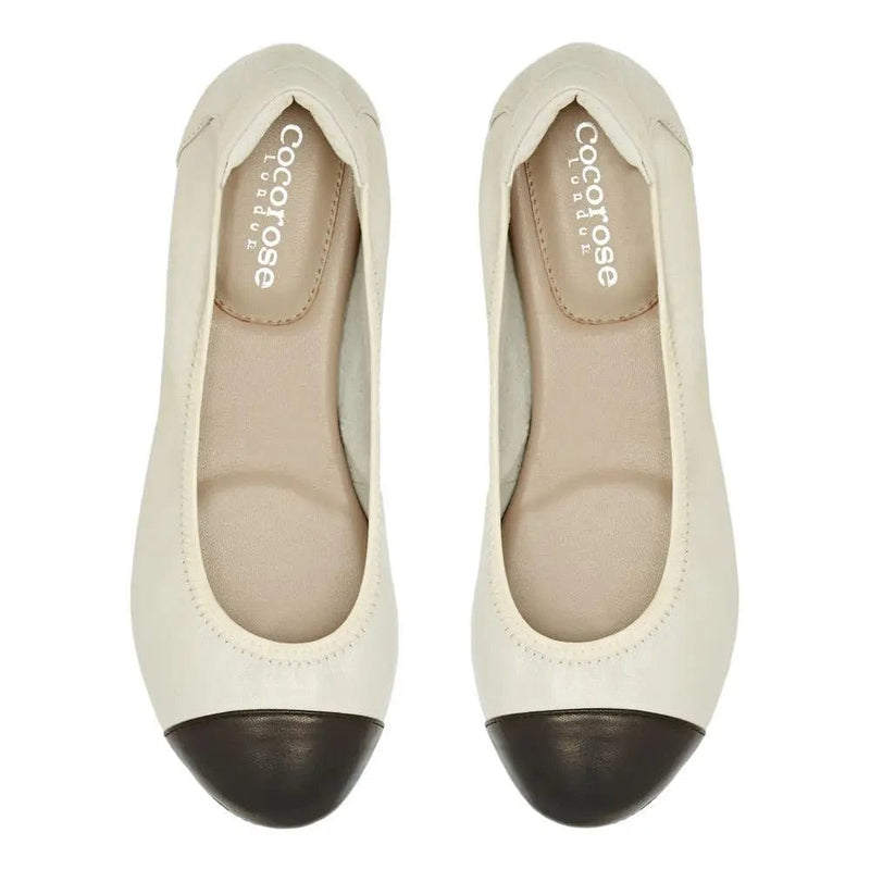 Harrow - White with Black Cap Ballerinas Cocorose London