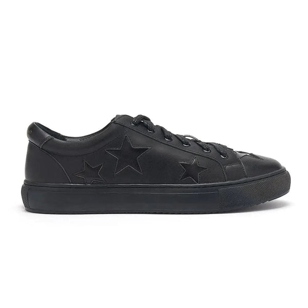 Hoxton - Black with Black Stars Leather Trainers Cocorose London