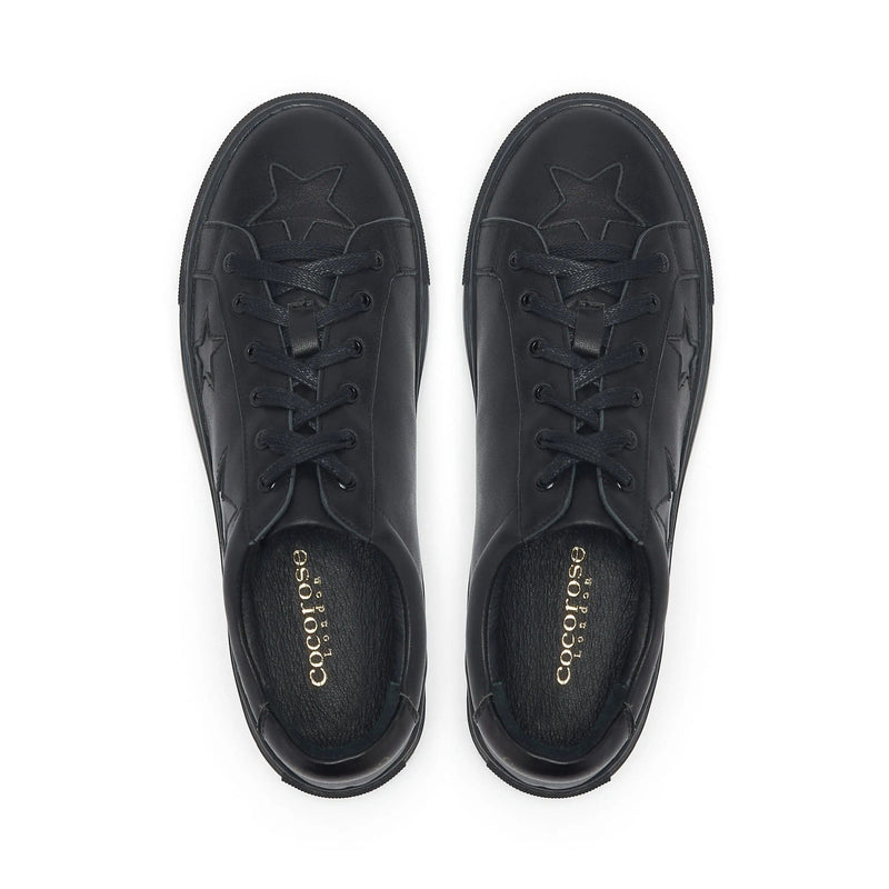 Hoxton - Black with Black Stars Leather Trainers Cocorose London