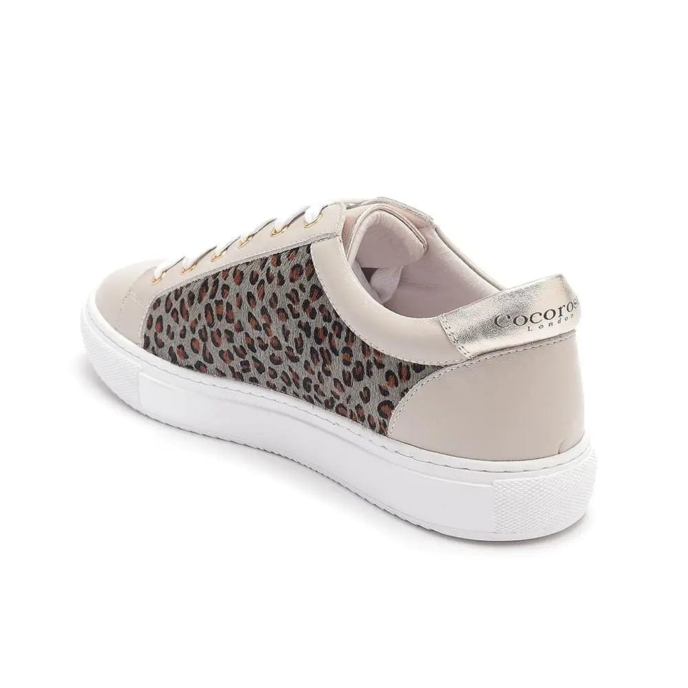 Hoxton - Dove Grey  with Grey Leopard Leather Trainers Cocorose London