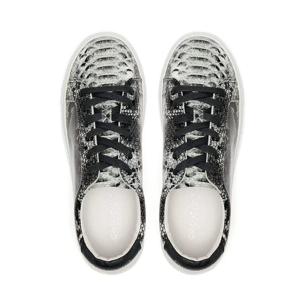 Hoxton - Grey Snakeprint Leather Trainers Cocorose London