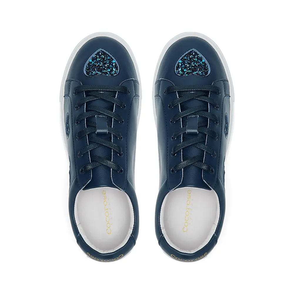 Hoxton - Navy with Navy Glitter Hearts Trainers Cocorose London