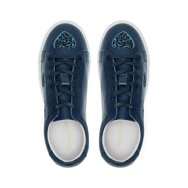 Hoxton - Navy with Navy Glitter Hearts Trainers Cocorose London