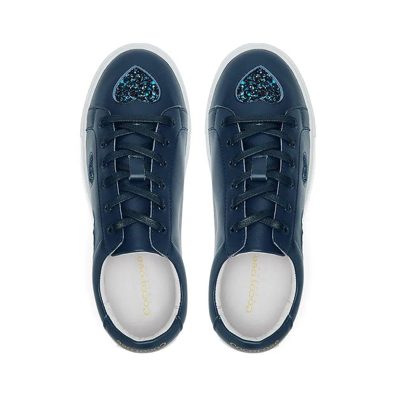 Hoxton - Navy with Navy Glitter Hearts Trainers Cocorose London