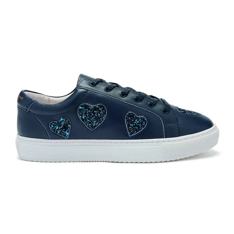 Hoxton - Navy with Navy Glitter Hearts Trainers Cocorose London