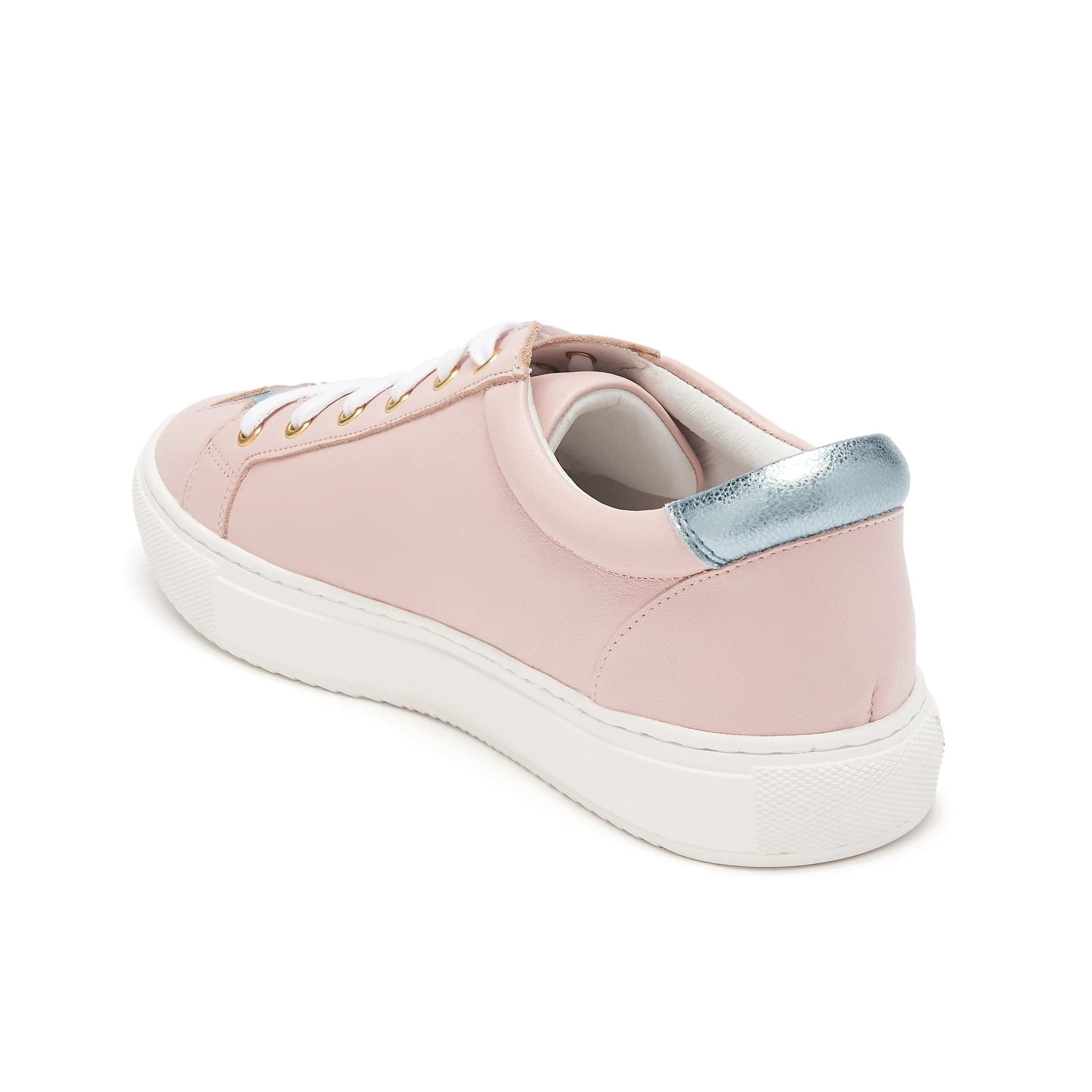 Hoxton - Pastel Pink with Blue Stars Leather Trainers Cocorose London