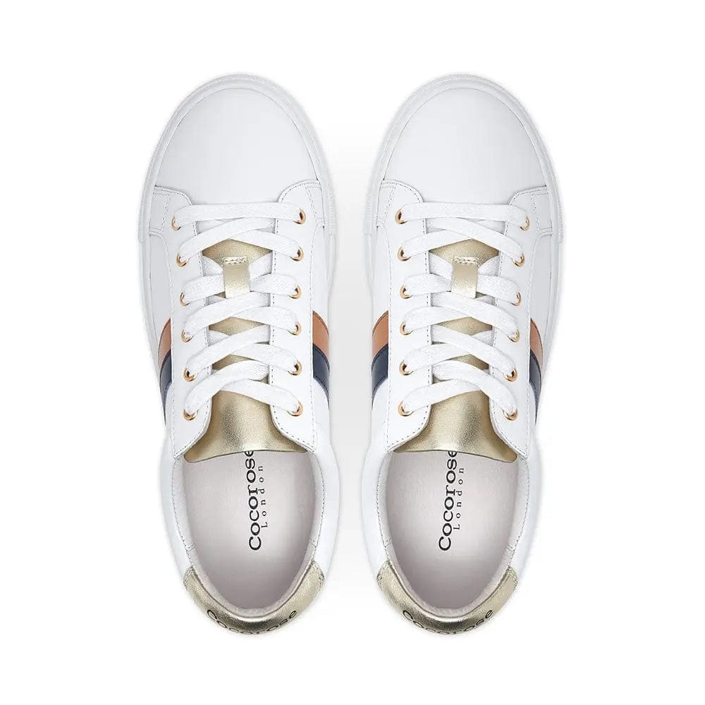 Hoxton - Stripes Navy and Tan Leather Trainers Cocorose London