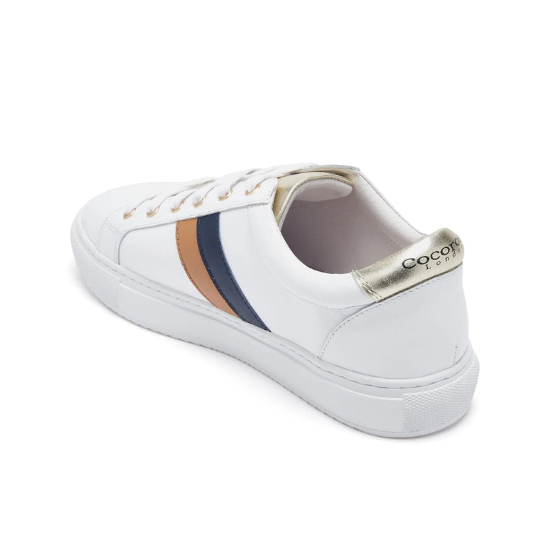 Hoxton - Stripes Navy and Tan Leather Trainers Cocorose London