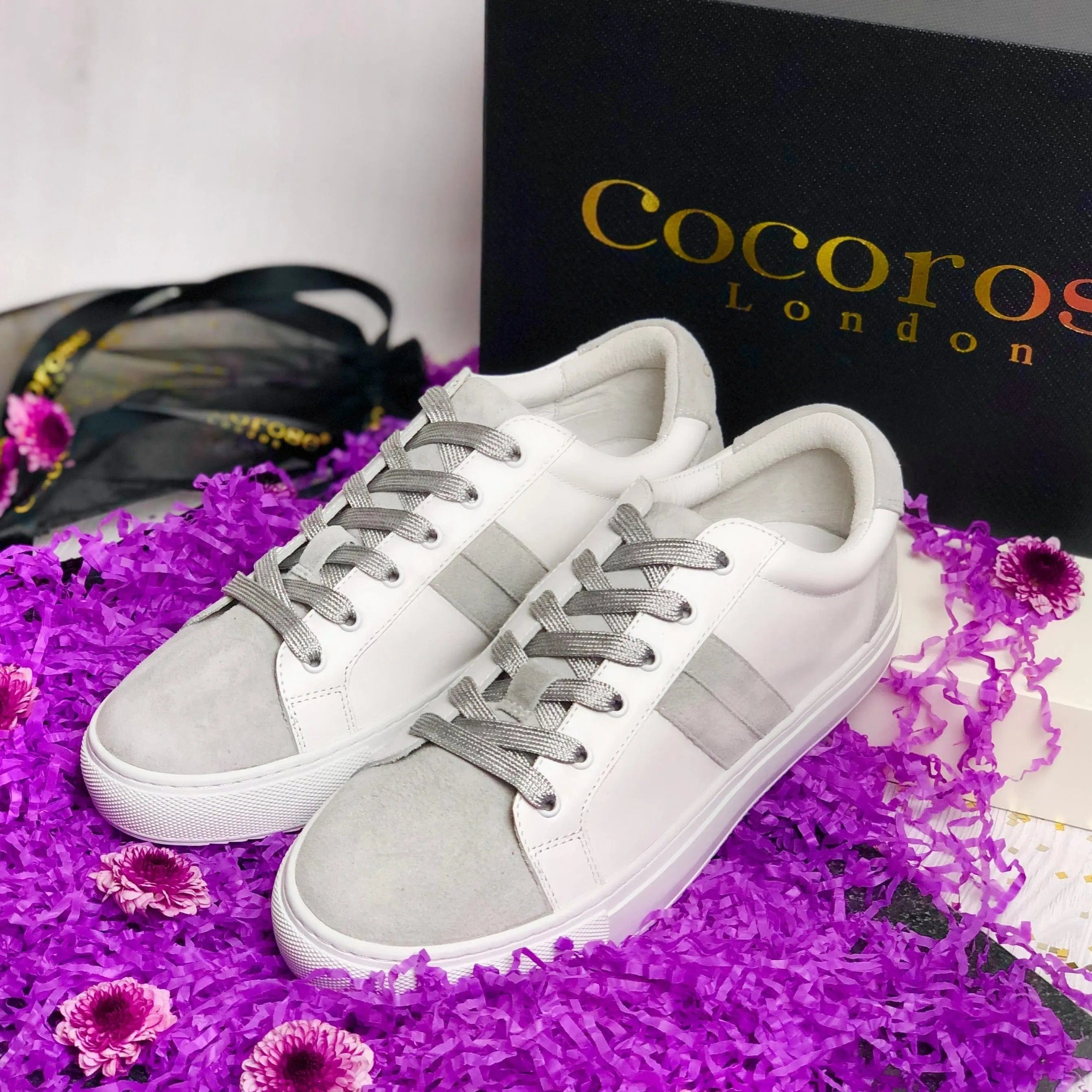 Hoxton - Stripes White & Grey Trainers Cocorose London