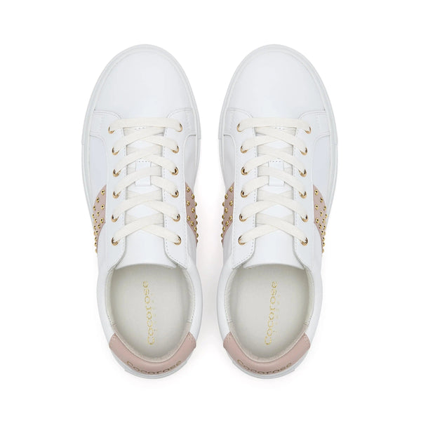 Hoxton - White Leather Trainer with Pastel Pink Studded Stripe Cocorose London