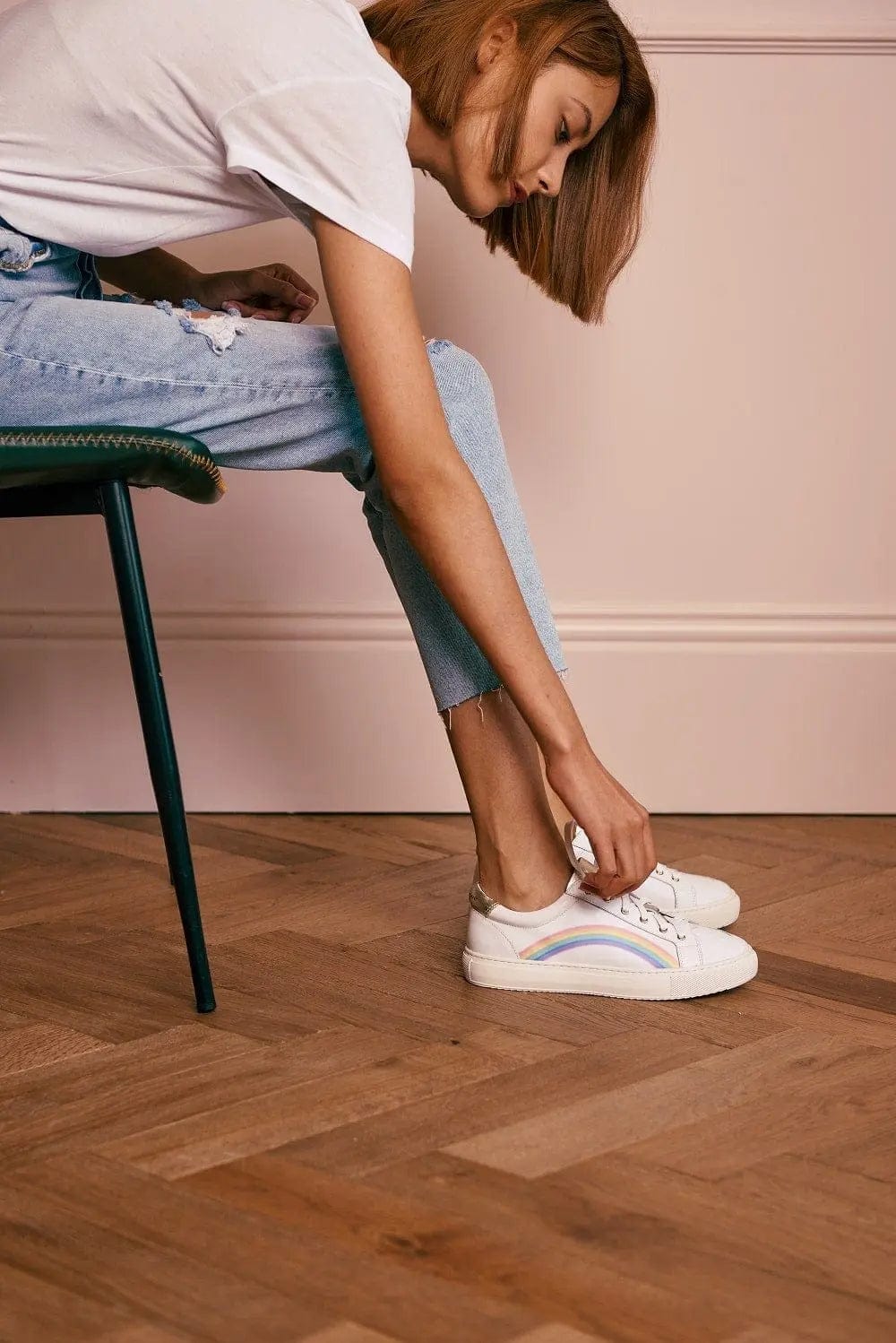 Hoxton - White Leather Trainers with Rainbow Cocorose London