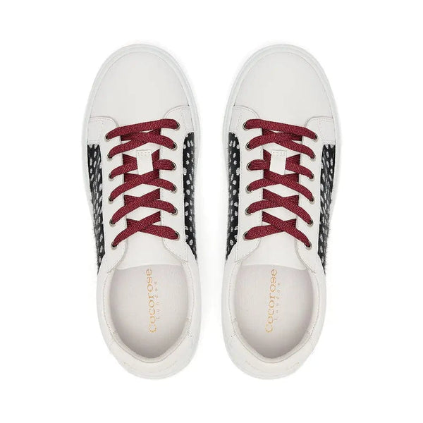 Hoxton - White with Black & Silver Leopard Trainers Cocorose London