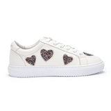 Hoxton - White with Glitter Heart Leather Trainers Cocorose London