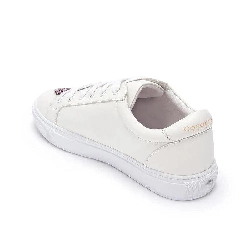 Hoxton - White with Glitter Heart Leather Trainers Cocorose London