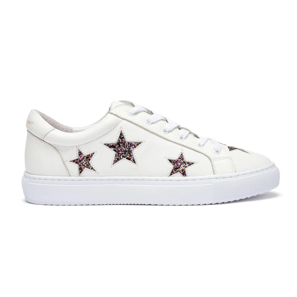 Hoxton - White with Glitter Star Leather Trainers Cocorose London