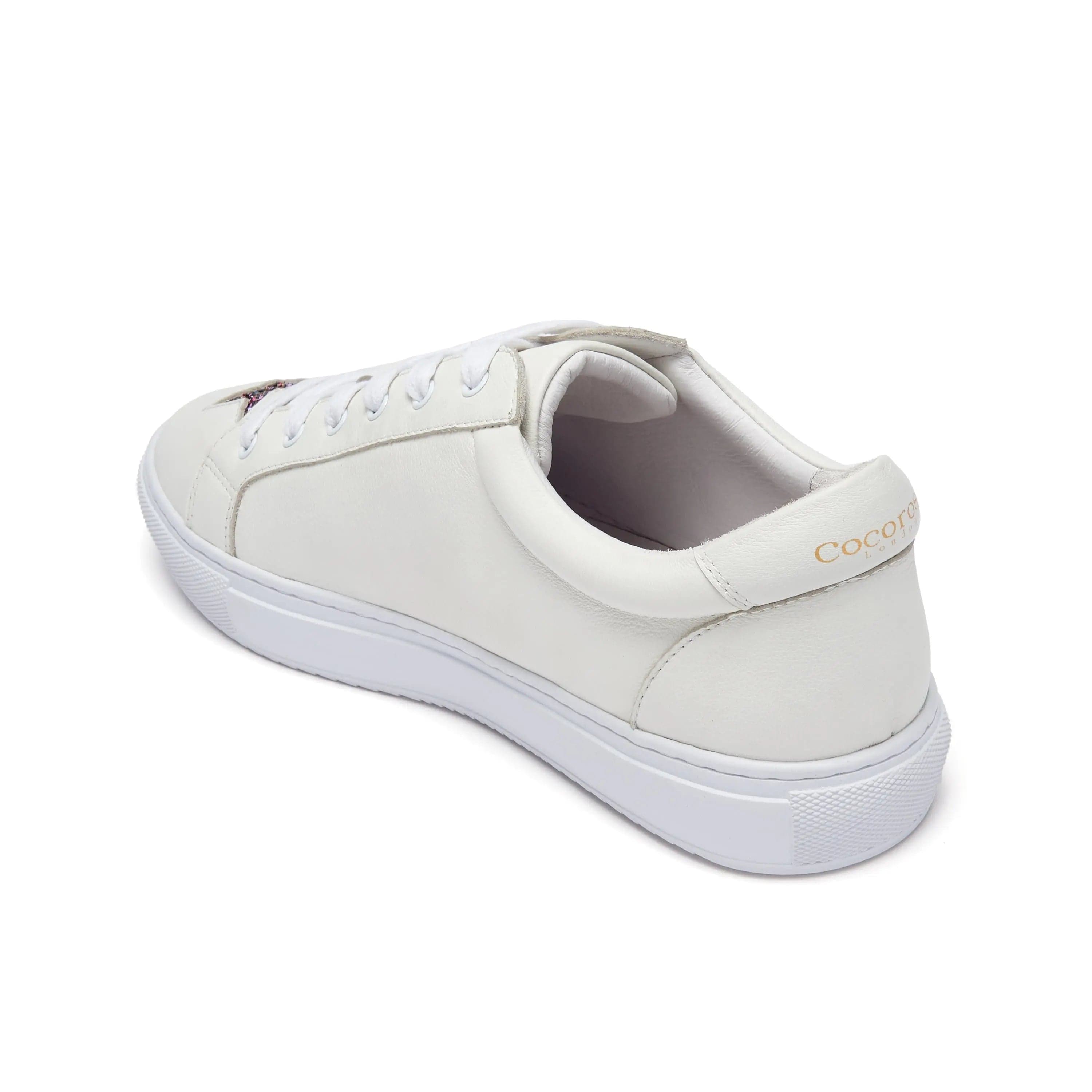 Hoxton - White with Glitter Star Leather Trainers Cocorose London