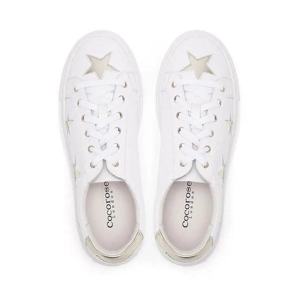 Hoxton - White with Gold Stars Leather Trainers Cocorose London