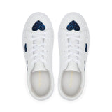 Hoxton - White with Navy Glitter Heart Leather Trainers Cocorose London