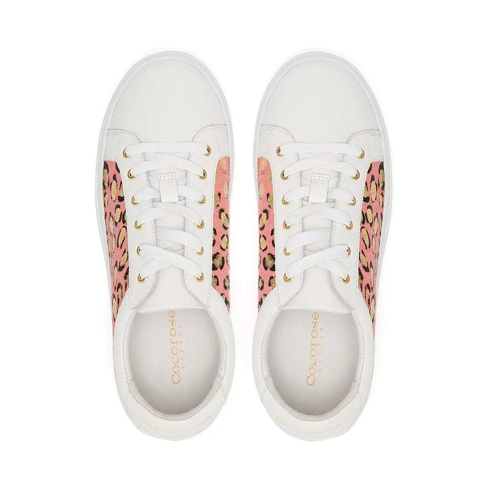 Hoxton - White with Pink & Gold Leopard Panels Trainers Cocorose London