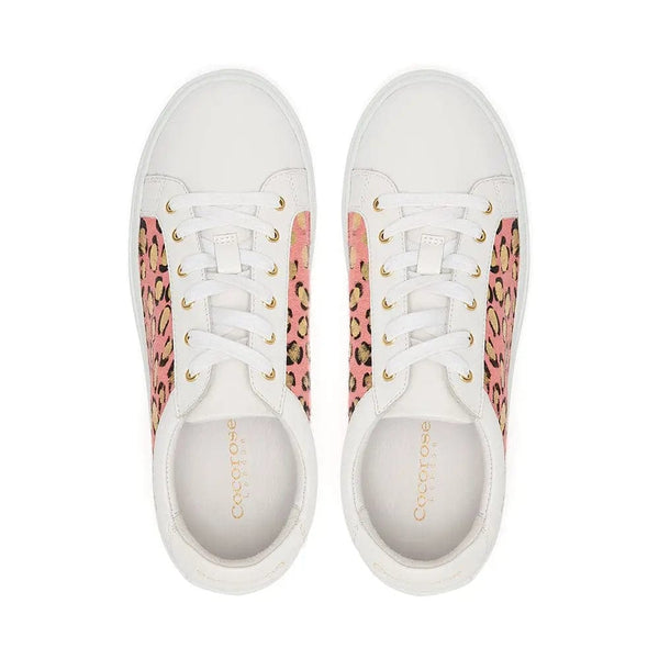 Hoxton - White with Pink & Gold Leopard Panels Trainers Cocorose London